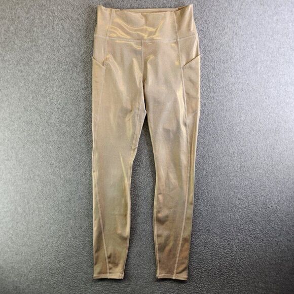 Fabletics Leggings Womens S Cream Micro Polka Dot Shiny Shimmer Pockets Ankle - Picture 1 of 14